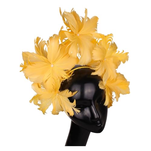 Ausgefallenes Federblumen-Stirnband Fascinator Damenhut Kopfbedeckung Fashion Net Kopfschmuck for elegante Damen Chic Kopfschmuck Anlass(Yellow) von TXLEAPEY