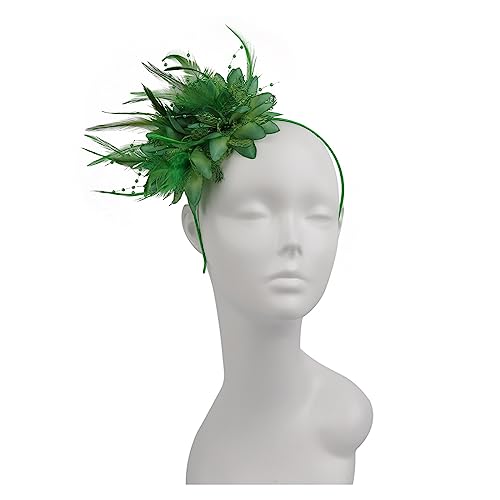 Damen Eleganter Fascinator Hut Stirnband Blume Feder Mesh Garn Cocktail Party Hochzeit Haarschmuck for Cocktail(Green) von TXLEAPEY