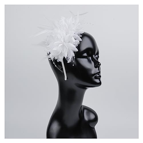 Damen Eleganter Fascinator Hut Stirnband Blume Feder Mesh Garn Cocktail Party Hochzeit Haarschmuck for Cocktail(White) von TXLEAPEY