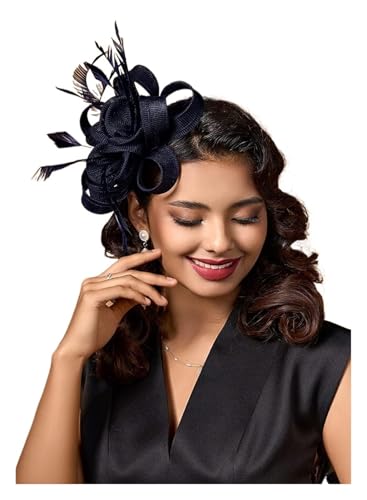 Elegante Frauen Blume Fascinator Stirnband Hut Hochzeit Cocktail Federn Band Tea Party Fascinator Hüte(Deep Bule) von TXLEAPEY