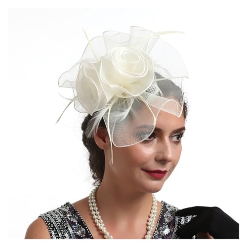 Fascinator-Hüte mit Blumenmuster for Damen, mit Stirnband und Clips, Kopfbedeckung for Cocktail- und Teepartys for Mädchen und Frauen(5 Ivory) von TXLEAPEY