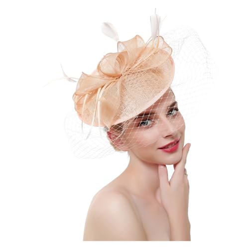 Fascinator-Hut mit Blumenmuster, Damen-Stirnband mit Federn und Netzstoff und Clip, Kopfbedeckung for Brauthochzeiten, Cocktail-/Teeparty(2) von TXLEAPEY