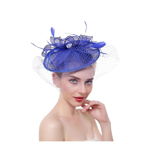 Fascinator-Hut mit Blumenmuster, Damen-Stirnband mit Federn und Netzstoff und Clip, Kopfbedeckung for Brauthochzeiten, Cocktail-/Teeparty(8) von TXLEAPEY