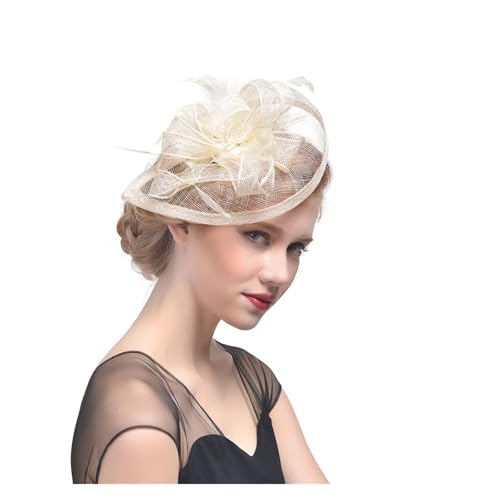 Fascinator-Hut mit Blumenmuster for die Teeparty, Damen-Stirnband mit Federn, Schleier und Netzstoff und Haarspange for den Cocktail(4) von TXLEAPEY