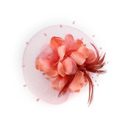 Fascinator mit Federn, Kopfbedeckung for Damen, Blumenhut for Cocktailball, Hochzeits-Stirnband, eleganter Clip, Hochzeit, Braut, Teeparty(Watermelon red) von TXLEAPEY