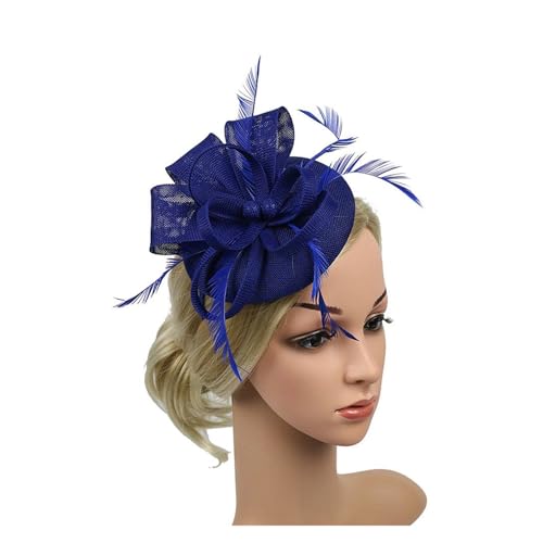 Frauen Hochzeit Abend Party Mesh Stirnband Blume Hut Fascinator Caps Feder Damen Hut(Royal Blue) von TXLEAPEY