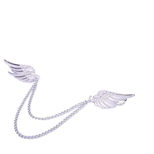 Kristall Engel Flügel Brosche Metall Quasten Kette Anstecknadeln Männer Anzug Hemd Corsage Beooches for Frauen Zubehör(Sliver) von TXLEAPEY