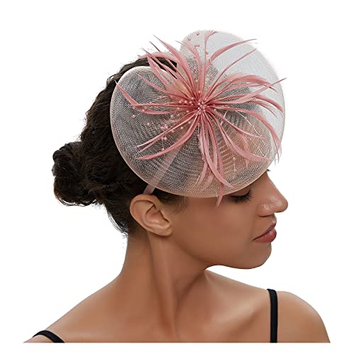 Party Prom Braut Feder Kopfschmuck Net Garn Haarnadel Kopf Blume Exquisite Kleine Hut frauen Fascinator(Apricot) von TXLEAPEY