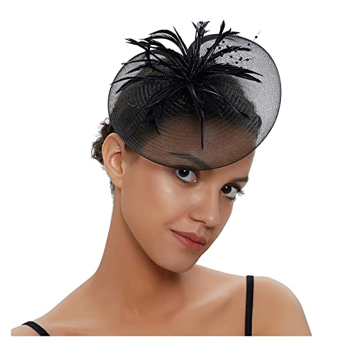 Party Prom Braut Feder Kopfschmuck Net Garn Haarnadel Kopf Blume Exquisite Kleine Hut frauen Fascinator(Black) von TXLEAPEY
