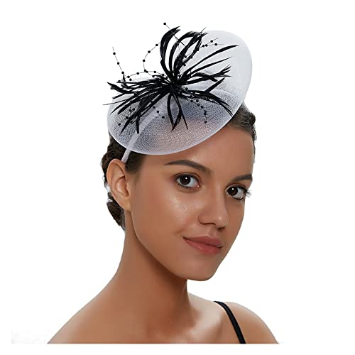 Party Prom Braut Feder Kopfschmuck Net Garn Haarnadel Kopf Blume Exquisite Kleine Hut frauen Fascinator(Black and White) von TXLEAPEY
