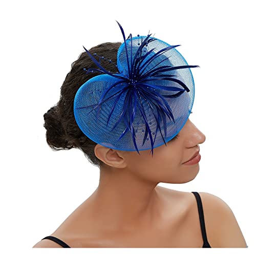 Party Prom Braut Feder Kopfschmuck Net Garn Haarnadel Kopf Blume Exquisite Kleine Hut frauen Fascinator(Blue) von TXLEAPEY