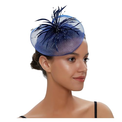 Party Prom Braut Feder Kopfschmuck Net Garn Haarnadel Kopf Blume Exquisite Kleine Hut frauen Fascinator(DEEP BLUE) von TXLEAPEY