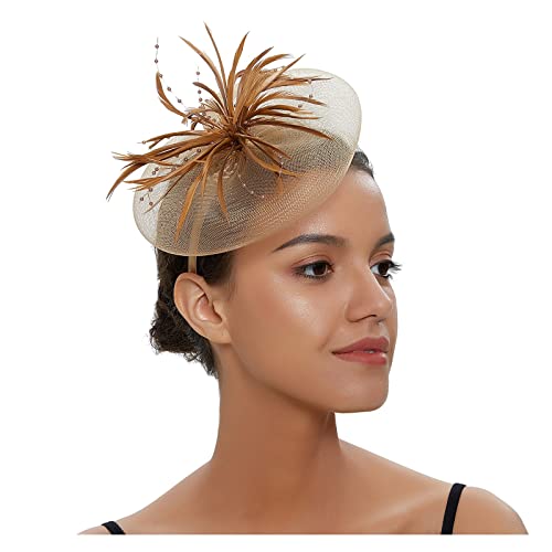 Party Prom Braut Feder Kopfschmuck Net Garn Haarnadel Kopf Blume Exquisite Kleine Hut frauen Fascinator(Gold) von TXLEAPEY