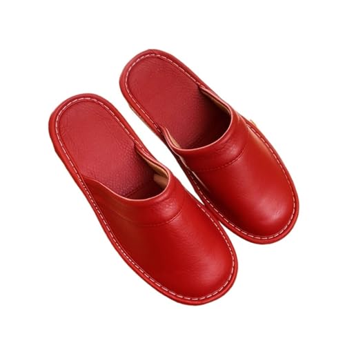 Preiswerte Leder Hausschuhe Herren Indoor Slides Schuhe Große Größe 47-48 Mann Pantoletten Geschlossene Hausschuhe Unisex Paar Schuhe(Red,35-36) von TXLEAPEY