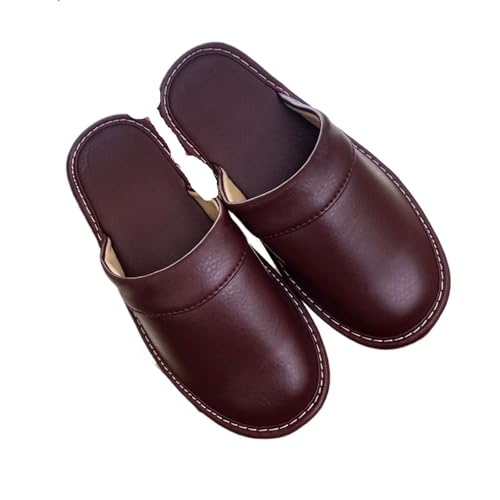 Preiswerte Leder Hausschuhe Herren Indoor Slides Schuhe Große Größe 47-48 Mann Pantoletten Geschlossene Hausschuhe Unisex Paar Schuhe(Wine red,37-38) von TXLEAPEY