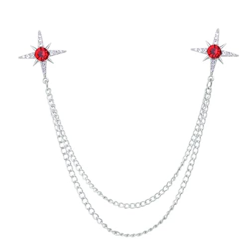 Quaste Kette Stern Brosche Strass Kristall Anstecknadel Abzeichen Herren Hemd Kragen Pins Schmuck Broschen(Sliver Red) von TXLEAPEY