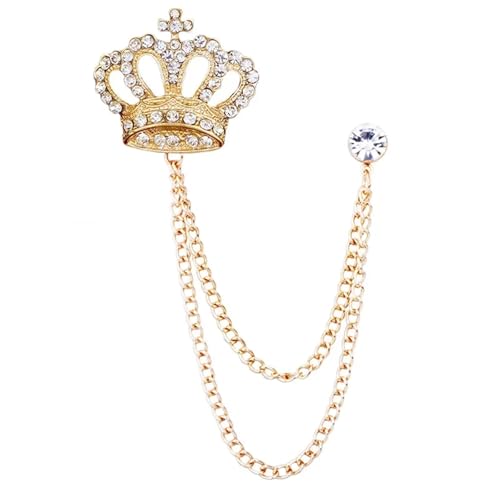 Strass Krone Brosche Pin Quaste Anstecknadeln Anzug Hemd Kragen Abzeichen Corsage Broschen for Männer Schmuck Zubehör(Gold) von TXLEAPEY