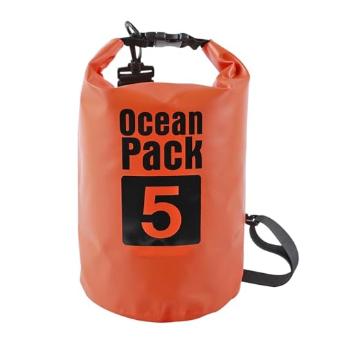TXLEAPEY 2L/3L/5L/10L Wasserdichter Dry Bag Packsack Schwimmen Rafting Kajakfahren Fluss Trekking Segeln Kanu Bootfahren Wassersack(Orange 5L) von TXLEAPEY
