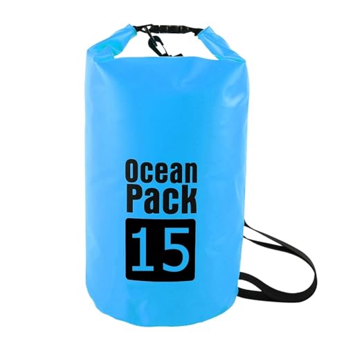 TXLEAPEY 2L/3L/5L/10L Wasserdichter Dry Bag Packsack Schwimmen Rafting Kajakfahren Fluss Trekking Segeln Kanu Bootfahren Wassersack(Sky Blue 15L) von TXLEAPEY