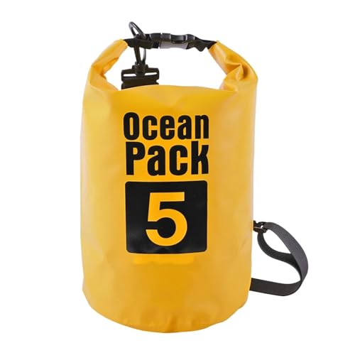 TXLEAPEY 2L/3L/5L/10L Wasserdichter Dry Bag Packsack Schwimmen Rafting Kajakfahren Fluss Trekking Segeln Kanu Bootfahren Wassersack(Yellow 5L) von TXLEAPEY