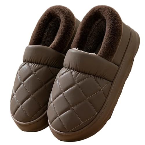 TXLEAPEY Große Größe 50 51 Männer Winter Warme Hausschuhe Wasserdicht Große Größe Hause Schlafzimmer Freizeitschuhe Haus Innen Rutschfeste Dicke Sohle Rutschen(Coffee,42-43) von TXLEAPEY