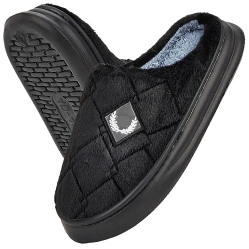 TXLEAPEY Herren Hausschuhe Mit Pelzigem Karomuster, Gemütlich, Aus EVA-Memory-Schaum, Leichte Freizeitschuhe, Warme Winter-Plüsch-Rutsch-Hausschuhe, Große Größe(Bla,48-49) von TXLEAPEY