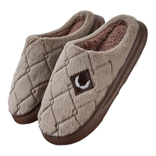 TXLEAPEY Herren Hausschuhe Mit Pelzigem Karomuster, Gemütlich, Aus EVA-Memory-Schaum, Leichte Freizeitschuhe, Warme Winter-Plüsch-Rutsch-Hausschuhe, Große Größe(Bro,40-41) von TXLEAPEY