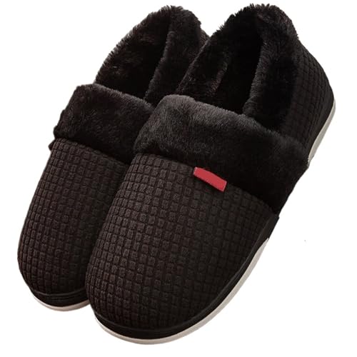 TXLEAPEY Herren Hausschuhe Plaid Memory Foam Warme Rutschfeste Pelzige Paarschuhe Indoor/Outdoor Plüsch Winter Wohnzimmer Hausschuhe Luxus(Black,48-49) von TXLEAPEY
