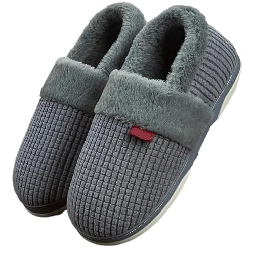 TXLEAPEY Herren Hausschuhe Plaid Memory Foam Warme Rutschfeste Pelzige Paarschuhe Indoor/Outdoor Plüsch Winter Wohnzimmer Hausschuhe Luxus(Gray,44-45) von TXLEAPEY