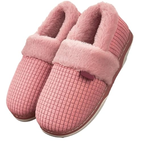 TXLEAPEY Herren Hausschuhe Plaid Memory Foam Warme Rutschfeste Pelzige Paarschuhe Indoor/Outdoor Plüsch Winter Wohnzimmer Hausschuhe Luxus(Pink,44-45) von TXLEAPEY