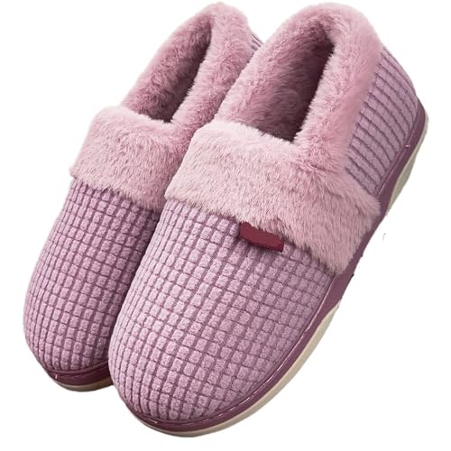 TXLEAPEY Herren Hausschuhe Plaid Memory Foam Warme Rutschfeste Pelzige Paarschuhe Indoor/Outdoor Plüsch Winter Wohnzimmer Hausschuhe Luxus(Purple,38-39) von TXLEAPEY