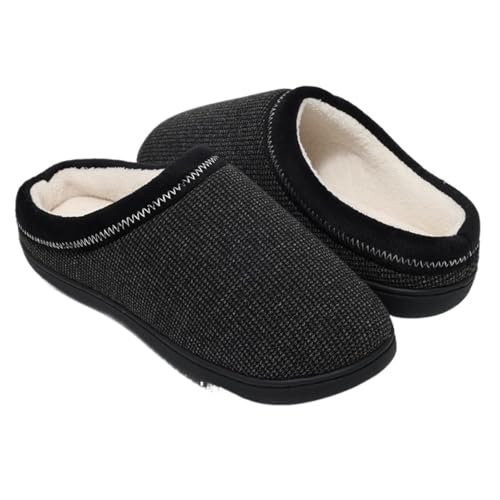 TXLEAPEY Herren Winter Hausschuhe Memory Foam Strapazierfähige Gummisohle Hausschuhe Weiche Bequeme Rutschfeste Baumwollschuhe(Black,46-47) von TXLEAPEY