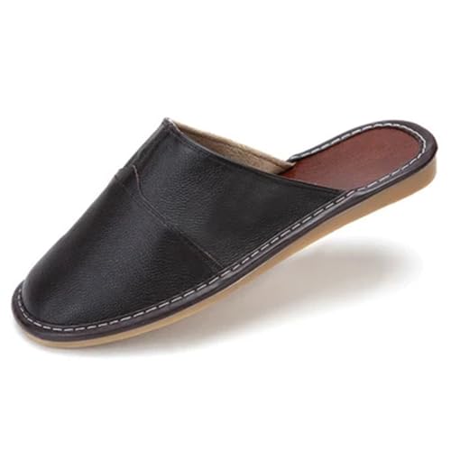 TXLEAPEY Leder Herren Hausschuhe Größe 35-44 Hause Männlichen Hausschuhe Luxuriöse Leder Unisex Schuhe(Dark brown,44) von TXLEAPEY
