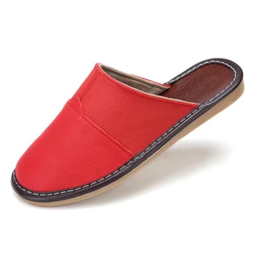 TXLEAPEY Leder Herren Hausschuhe Größe 35-44 Hause Männlichen Hausschuhe Luxuriöse Leder Unisex Schuhe(Red,39) von TXLEAPEY