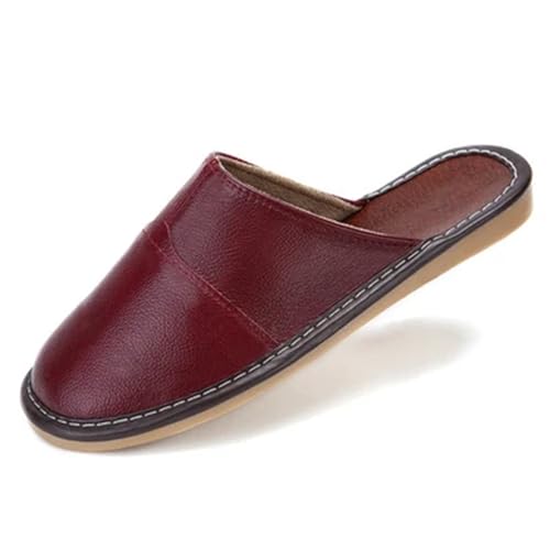 TXLEAPEY Leder Herren Hausschuhe Größe 35-44 Hause Männlichen Hausschuhe Luxuriöse Leder Unisex Schuhe(Wine red,35) von TXLEAPEY