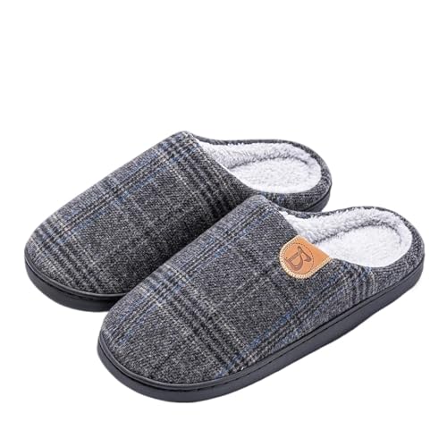 TXLEAPEY Plaid House Pantoffel Männlich Männer Plus Größe Thermo Winter Warm Fuzzy Pelz Plüsch Rutschfeste Indoor Lazy Home Schuh Flache(Dark gray,42-43 fit(41-42)) von TXLEAPEY