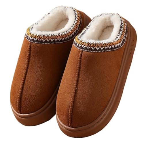 TXLEAPEY Schuhe For Männer Plateau Flauschige Hausschuhe Damen Paar Haus Wohnungen Mode Lässig Plüsch Winterschuhe Übergröße Schuhe Hausschuhe(Bro,38-39) von TXLEAPEY