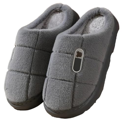 TXLEAPEY Übergröße Baumwollpantoffeln Winter Warme Fleecepantoffeln Mit Dicker Unterseite 45 46 47 48 Baumwoll-Schleppschuhe For Männer(Black,42-43) von TXLEAPEY