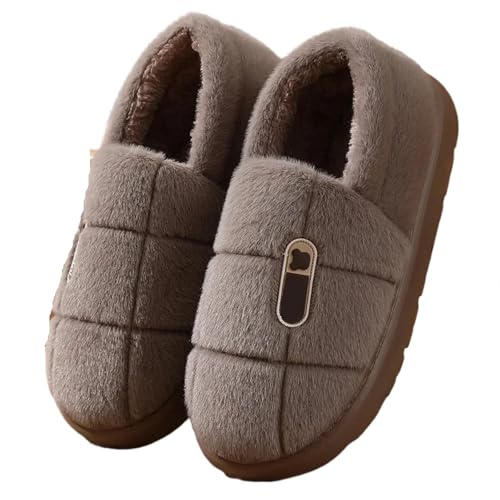 TXLEAPEY Übergröße Baumwollpantoffeln Winter Warme Fleecepantoffeln Mit Dicker Unterseite 45 46 47 48 Baumwoll-Schleppschuhe For Männer(Brown,48-49) von TXLEAPEY