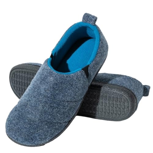 TXLEAPEY Winter Herren Baumwollschuhe Indoor Warm Fell Flauschige Herren Casual Hausschuhe Outdoor Rutschfeste Fuzzy Hausschuhe(Deep Blue,41-42) von TXLEAPEY