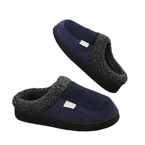 TXLEAPEY Winter Herren Baumwollschuhe Warme Plüsch Gefütterte Hausschuhe Herren Hausschuhe Outdoor Mode Rutschfeste Fuzzy Flauschige Herrenschuhe(Dark Blue,42-43) von TXLEAPEY