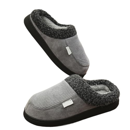 TXLEAPEY Winter Herren Baumwollschuhe Warme Plüsch Gefütterte Hausschuhe Herren Hausschuhe Outdoor Mode Rutschfeste Fuzzy Flauschige Herrenschuhe(Grey,40-41) von TXLEAPEY