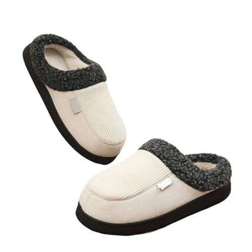 TXLEAPEY Winter Herren Baumwollschuhe Warme Plüsch Gefütterte Hausschuhe Herren Hausschuhe Outdoor Mode Rutschfeste Fuzzy Flauschige Herrenschuhe(White,42-43) von TXLEAPEY