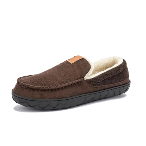 TXLEAPEY Winter Herren Hausschuhe Hausschuhe Schuhe Trend Warme Stiefeletten Mann Baumwollschuhe Männlich Filz Slipper Mokassin Zimmer Schuhe(Coffee,42) von TXLEAPEY