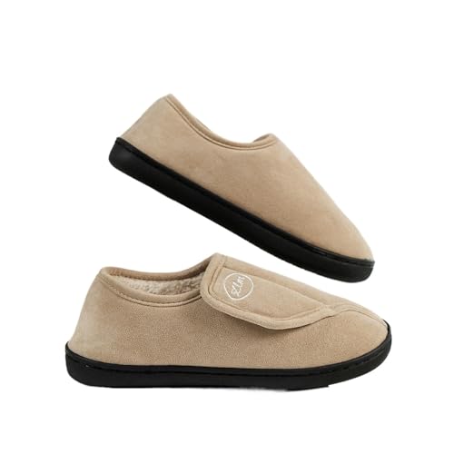 TXLEAPEY Winter warme Baumwollpantoffeln for Damen und Herren, rutschfeste Baumwollschuhe for den Außenbereich, weiche, gemütliche Plüsch-Flachhausschuhe(Khaki,40-41) von TXLEAPEY