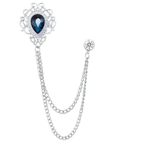 Vintage Quaste Kette Broschen Strass Kristall Anstecknadeln Hemd Anzug Kragen Pin Modeschmuck for Männer Frauen Zubehör(Sliver Blue) von TXLEAPEY