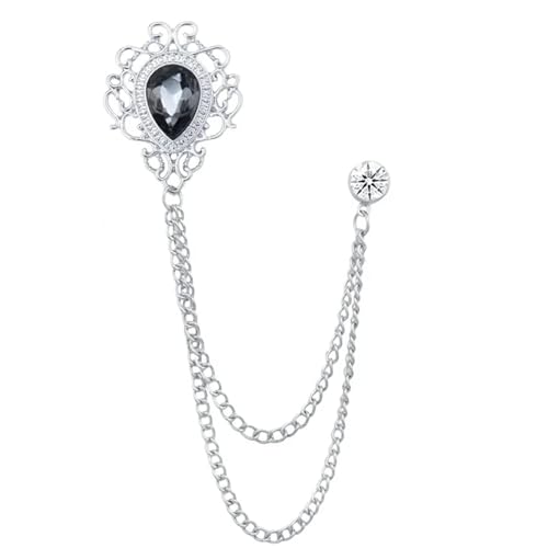 Vintage Quaste Kette Broschen Strass Kristall Anstecknadeln Hemd Anzug Kragen Pin Modeschmuck for Männer Frauen Zubehör(Sliver Gray) von TXLEAPEY