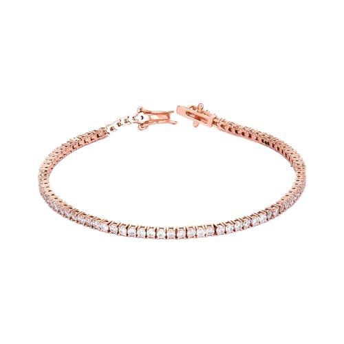 Moissanit-Tennisarmband – Aus 925er Sterlingsilber mit Roségoldbeschichtung, mit runden Steinen in Farbe D (VVS1 Reinheit), Länge verstellbar von 15,3–19,0 cm. Das perfekte Geschenk für Ihre Liebe. von TXLION