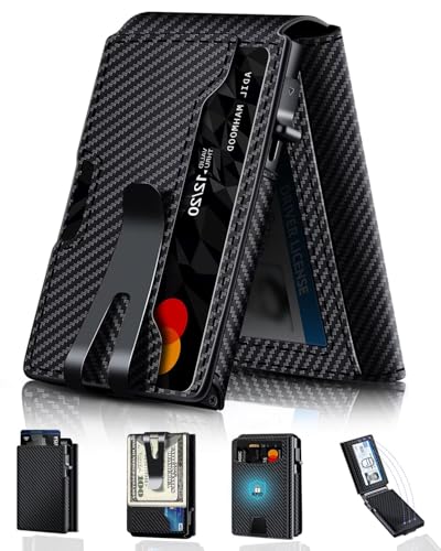 TXPEP Pop-Up-Karten-Geldbörse für Herren, Leder, 2 Ausweis-Fenster und 9–13 Karten und Geldclip, kompakte, stilvolle Kredit-Geldbörse, RFID-blockierend, intelligente, minimalistische Brieftaschen mit von TXPEP