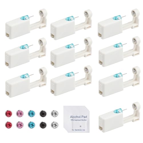 GETRICH 10 Stück Ohrloch Stecher Set, Ohrlochpistole, Ohrlöcher Selber Stechen set mit Ohrsteckern Ohrringe Selber Stechen Set Asepsis Piercing Kit Ohrring Stechen für Mädchen Damen Herren von GETRICH